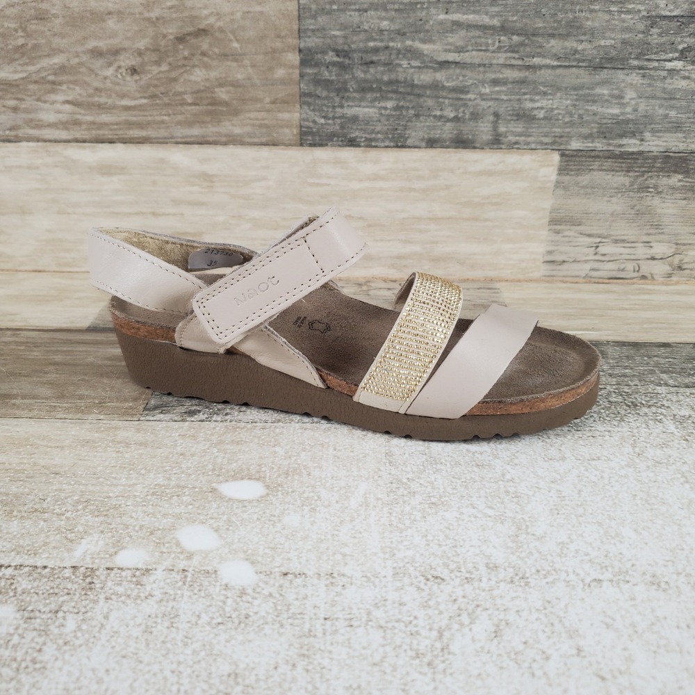Naot Krista Womens Sandals Sz 4 Ivory Leather Slingback Hook & Loop Open Toe